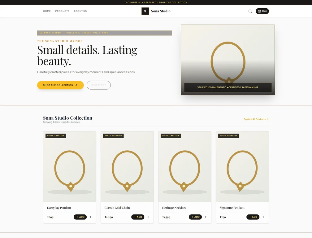 Actual Atelier storefront theme with demo products