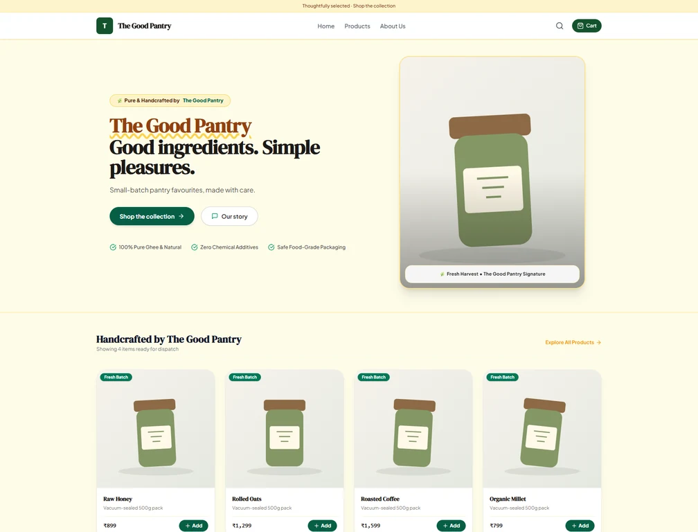 Actual Harvest storefront theme with demo products
